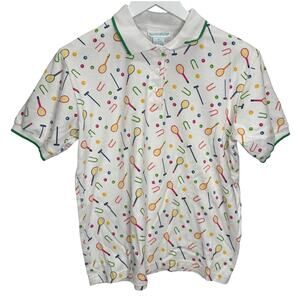 Vintage Sweetbriar Short Sleeve Polo Shirt Size M White Tennis Croquet Cutesy